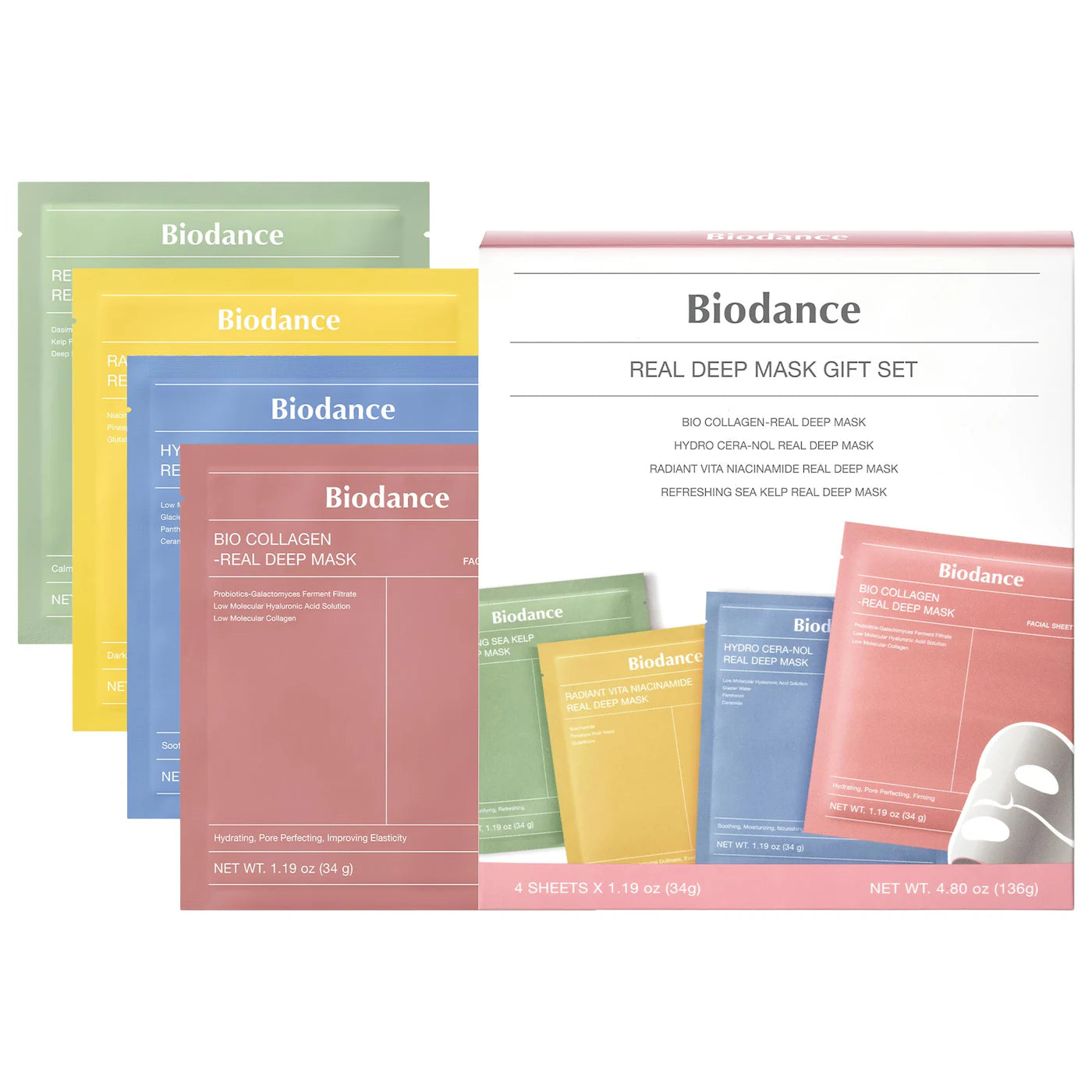 Sobre pedido: Biodance Real Deep Mask Gift Set - 4 Masks for Pore Care, Hydration, Calming and Dark Spot Treatment