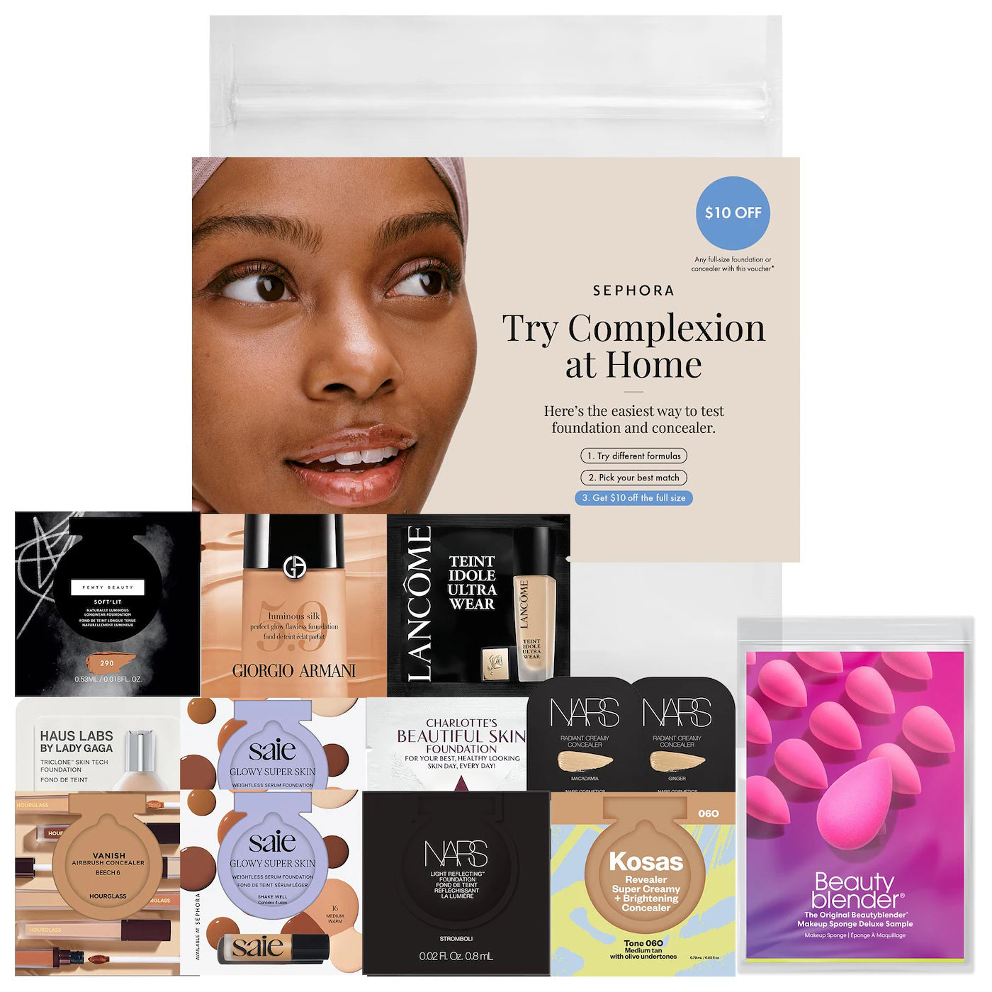 Sobre pedido: Sephora Favorites Complexion Try-On Sample Bag With Redeemable Voucher
