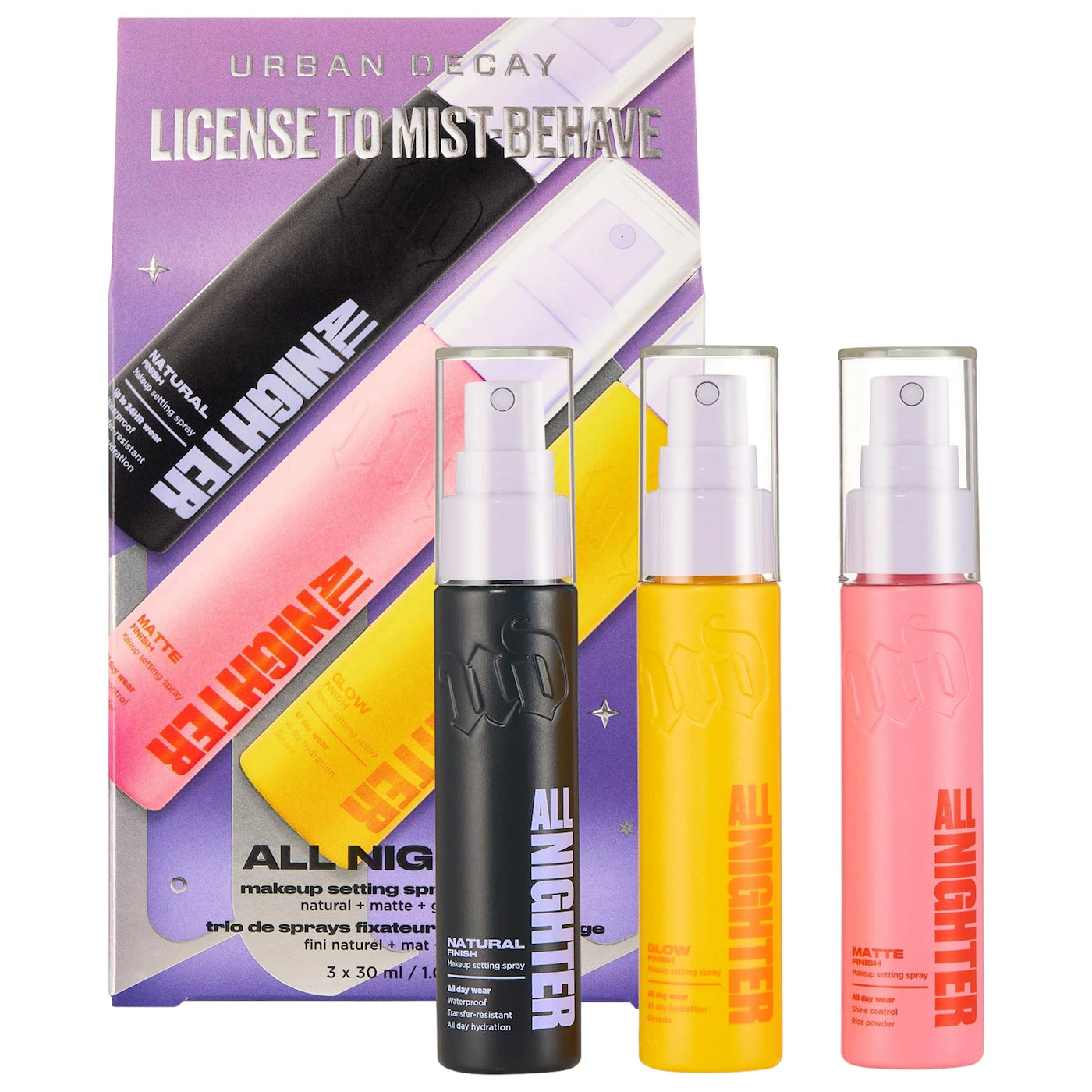 Sobre pedido: Urban Decay Mini License to Mist-Behave All Nighter Makeup Setting Spray Trio Gift Set